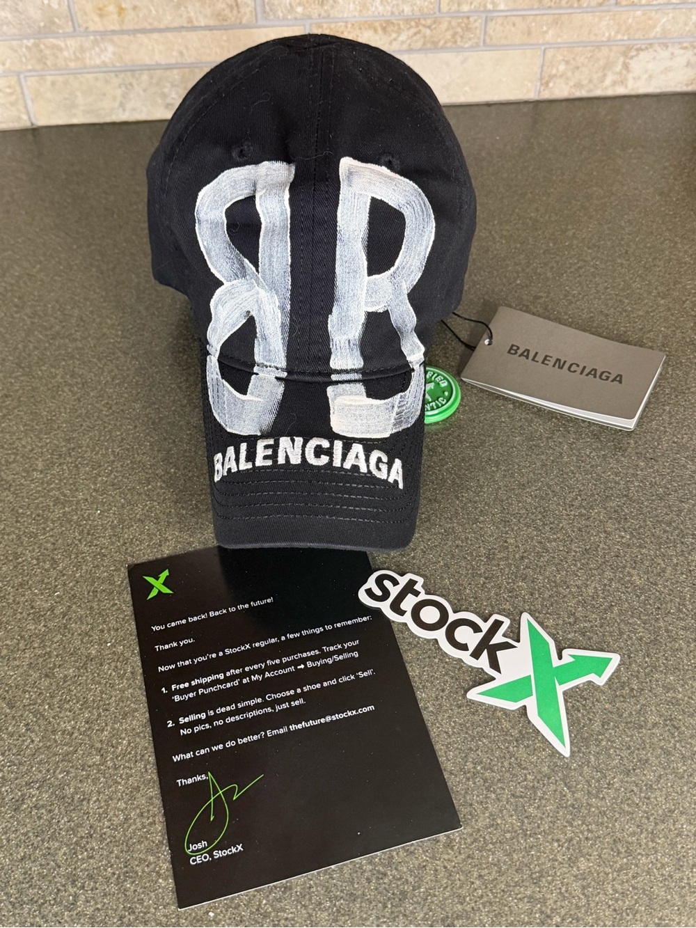 Balenciaga Black Cap with White Painted RB Logo
